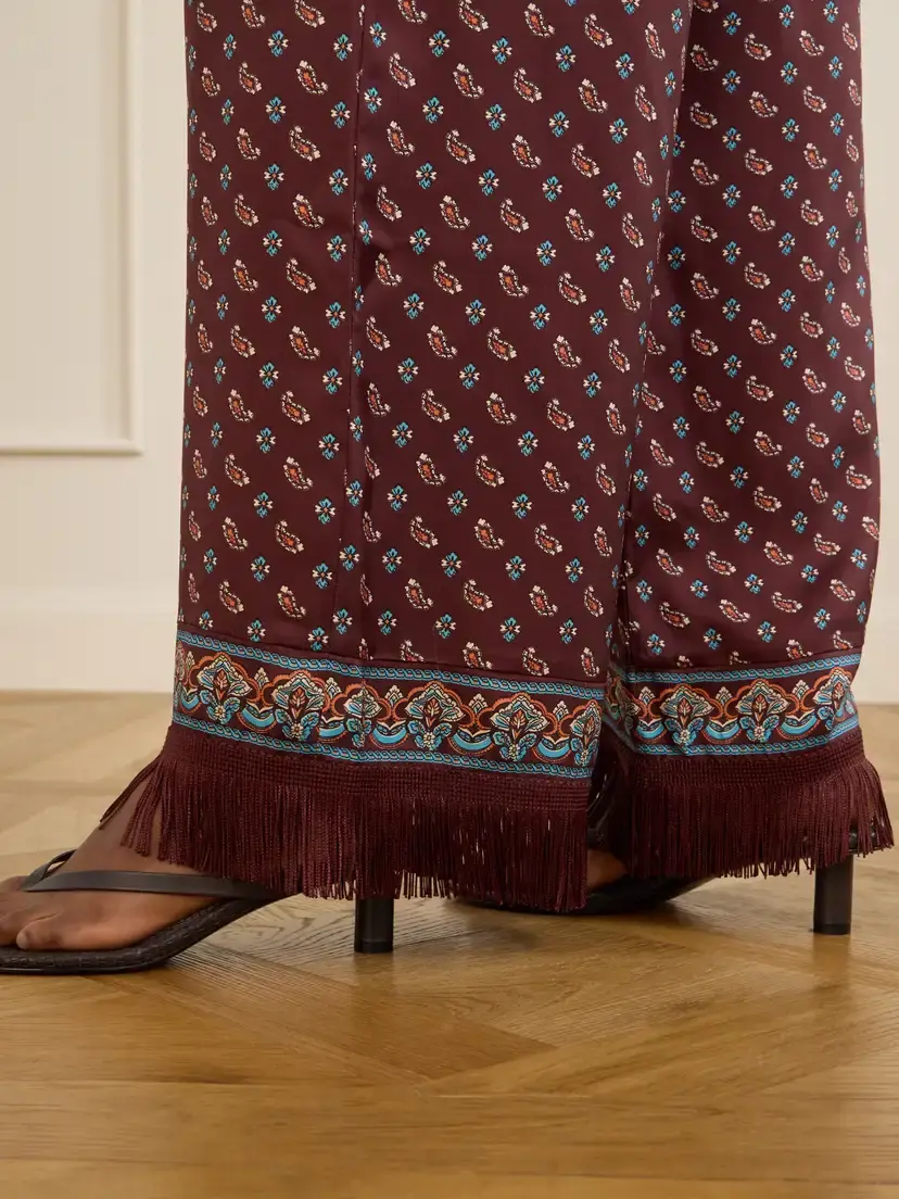 DÔEN Lavon Fringed Printed Silk-blend Satin Wide-leg Pants | Thumbnail 5