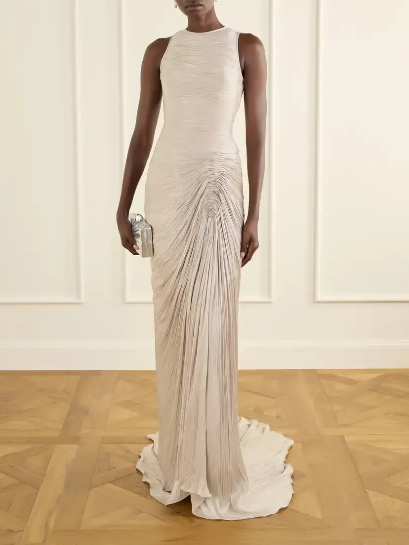 Marmar Halim Sleeveless Gathered Pleated Chiffon Gown | Thumbnail 2