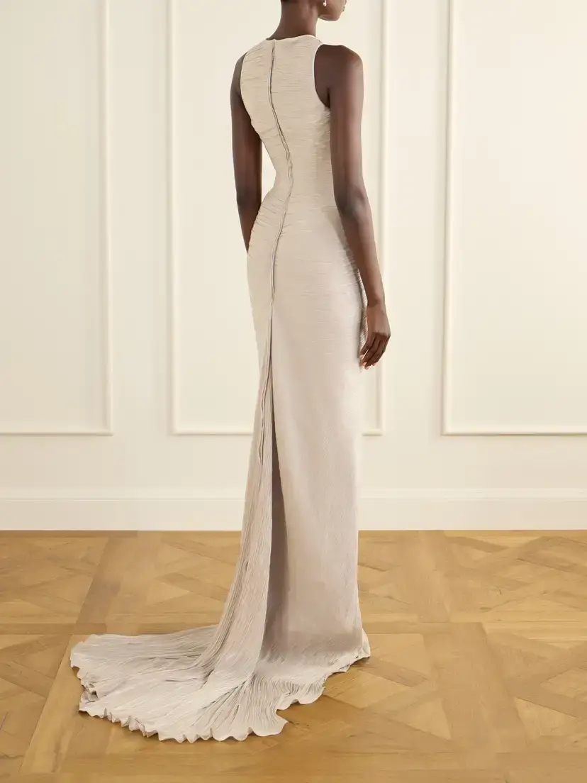 Marmar Halim Sleeveless Gathered Pleated Chiffon Gown | Thumbnail 3