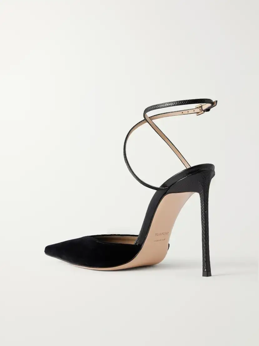 Tom Ford Selen 105 Croc-effect Leather-trimmed Velvet Pumps | Thumbnail 3 Tom Ford Selen 105 Croc-effect Leather-trimmed Velvet Pumps | Thumbnail 3