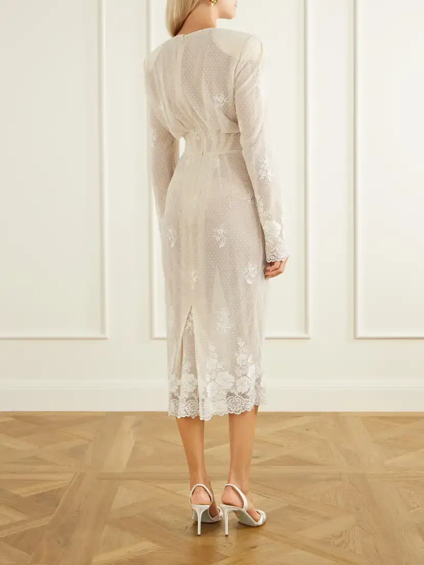Magda Butrym Lace-trimmed Crepe Midi Dress | Thumbnail 3 Magda Butrym Lace-trimmed Crepe Midi Dress | Thumbnail 3