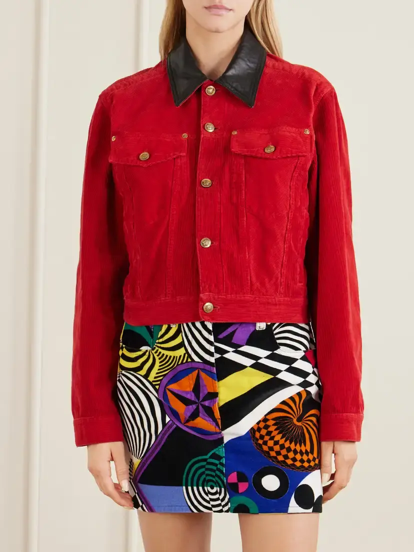 Versace Cotton-velvet Leather-trimmed Jacket | Thumbnail 3 Versace Cotton-velvet Leather-trimmed Jacket | Thumbnail 3