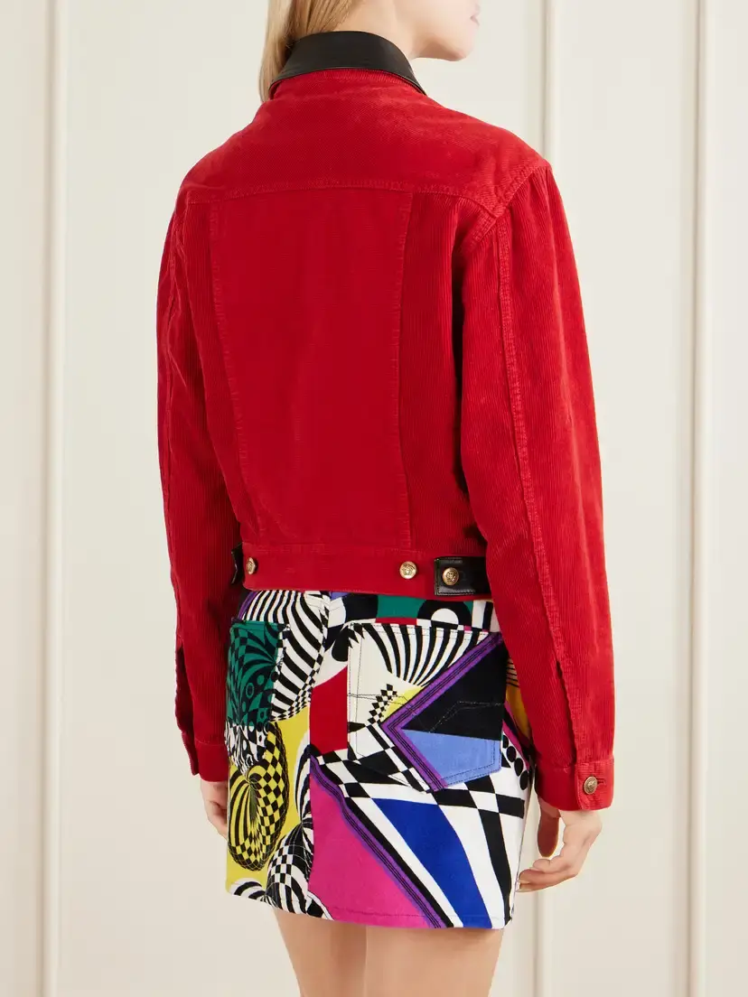 Versace Cotton-velvet Leather-trimmed Jacket | Thumbnail 4 Versace Cotton-velvet Leather-trimmed Jacket | Thumbnail 4