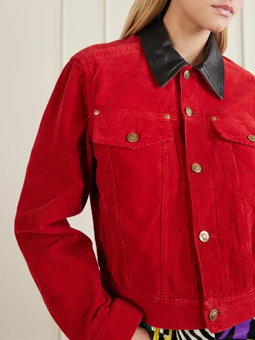 Versace Cotton-velvet Leather-trimmed Jacket | Thumbnail 5 Versace Cotton-velvet Leather-trimmed Jacket | Thumbnail 5