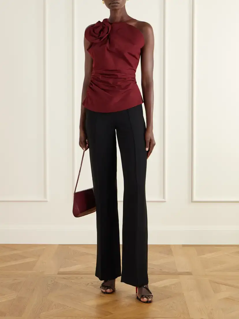 Magda Butrym Floral-appliquéd Cotton And Silk-blend Cami - Burgundy | Thumbnail 2 Magda Butrym Floral-appliquéd Cotton And Silk-blend Cami - Burgundy | Thumbnail 2