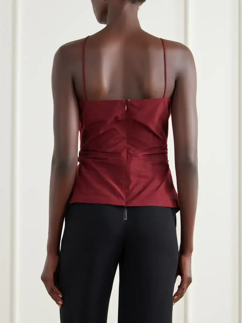 Magda Butrym Floral-appliquéd Cotton And Silk-blend Cami - Burgundy | Thumbnail 3 Magda Butrym Floral-appliquéd Cotton And Silk-blend Cami - Burgundy | Thumbnail 3