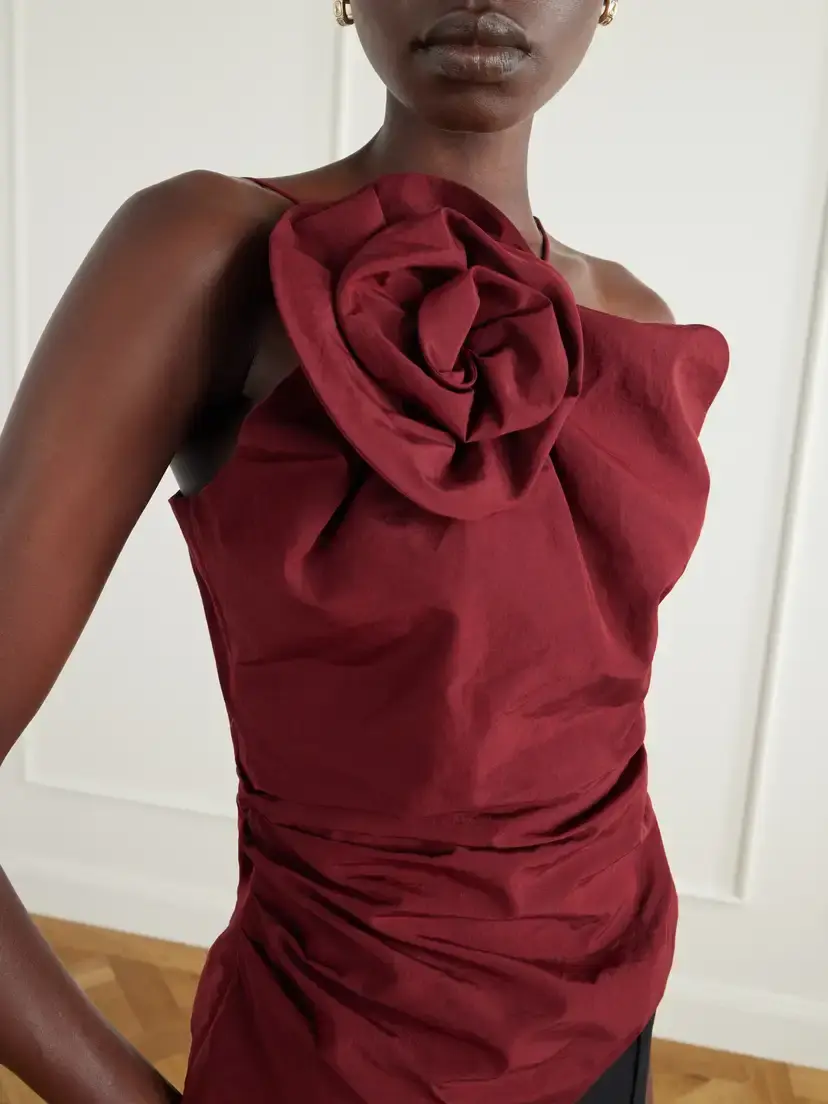 Magda Butrym Floral-appliquéd Cotton And Silk-blend Cami - Burgundy | Thumbnail 4 Magda Butrym Floral-appliquéd Cotton And Silk-blend Cami - Burgundy | Thumbnail 4