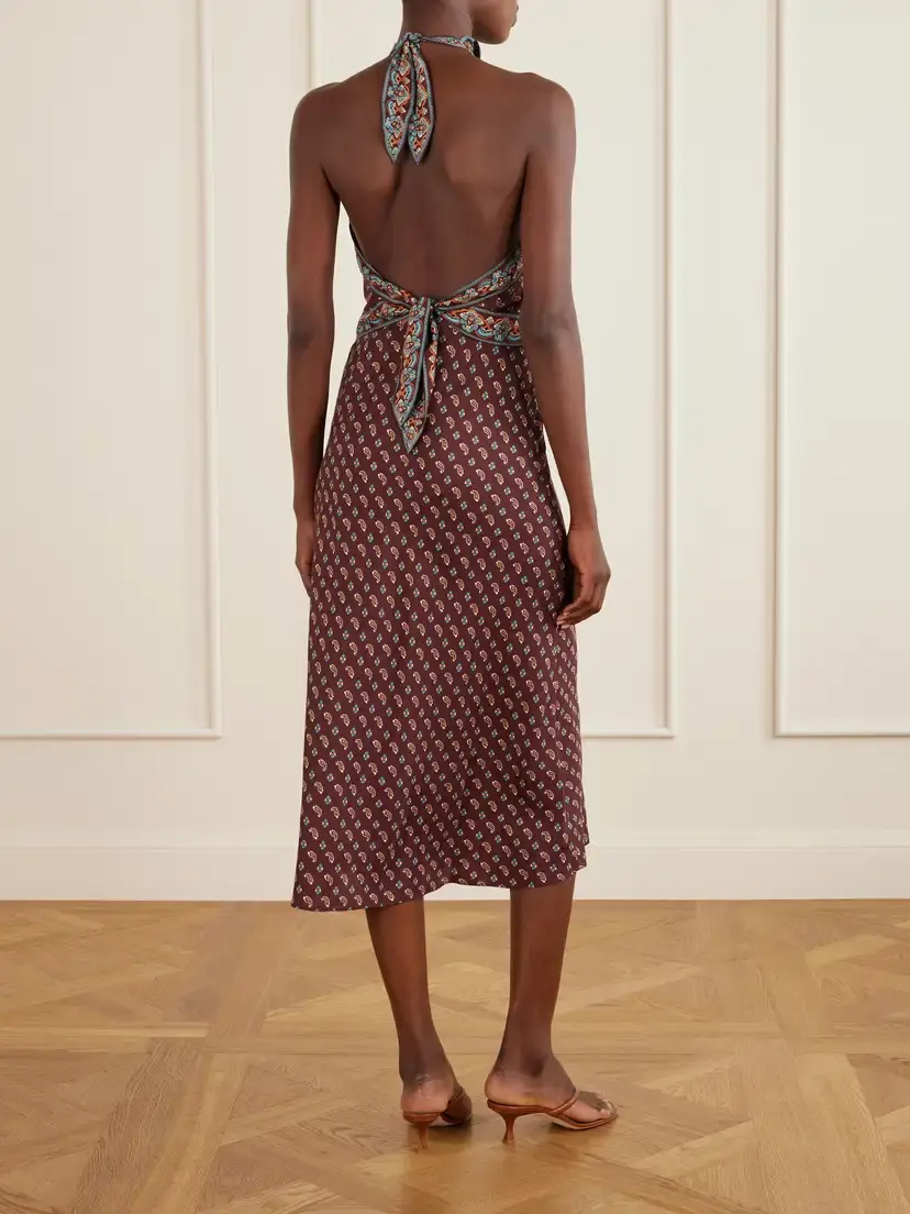 DÔEN Zilda Printed Halterneck Silk-blend Midi Dress | Thumbnail 3 DÔEN Zilda Printed Halterneck Silk-blend Midi Dress | Thumbnail 3