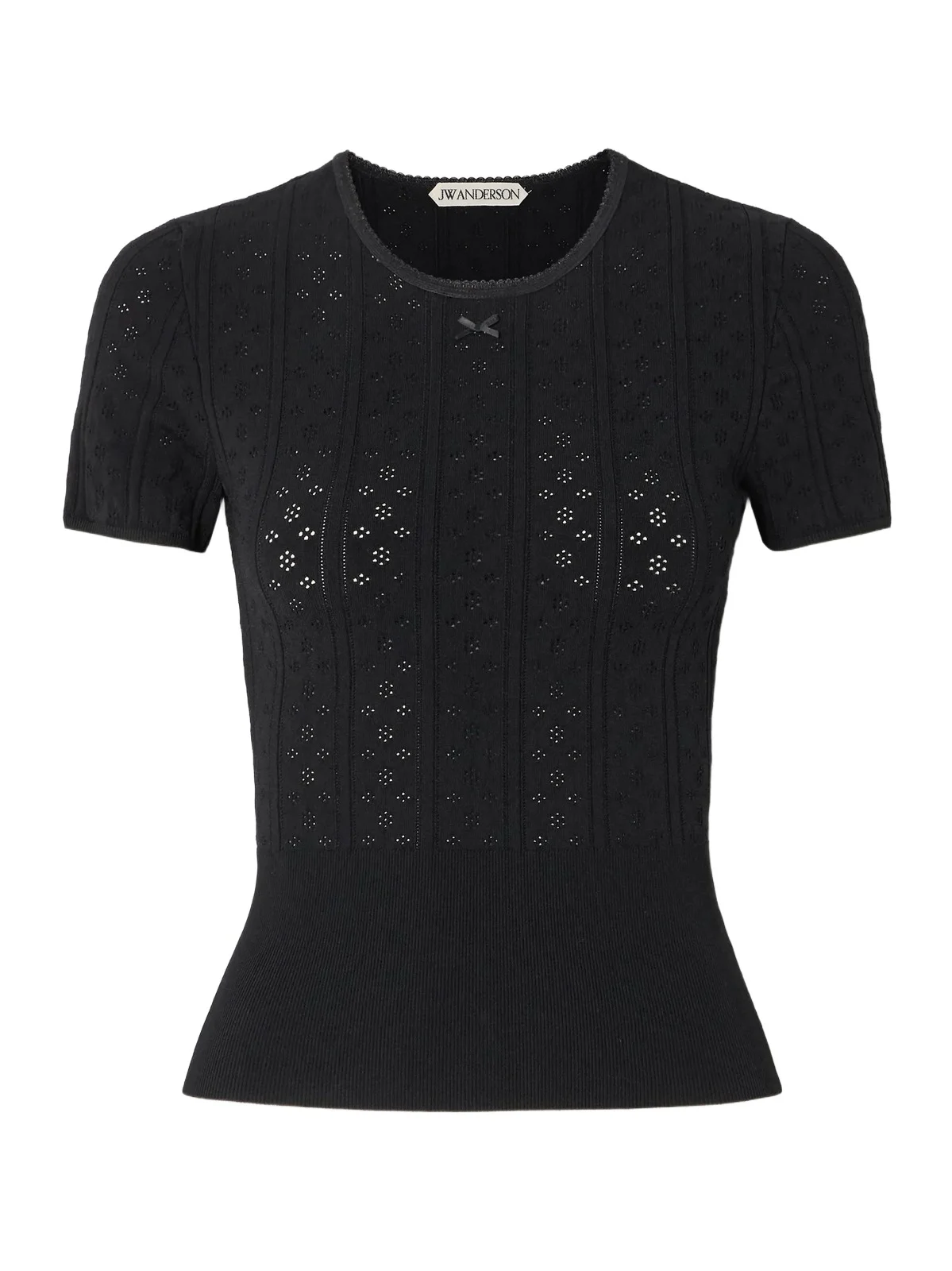 JW Anderson Bow-detailed Recycled Pointelle-knit T-shirt