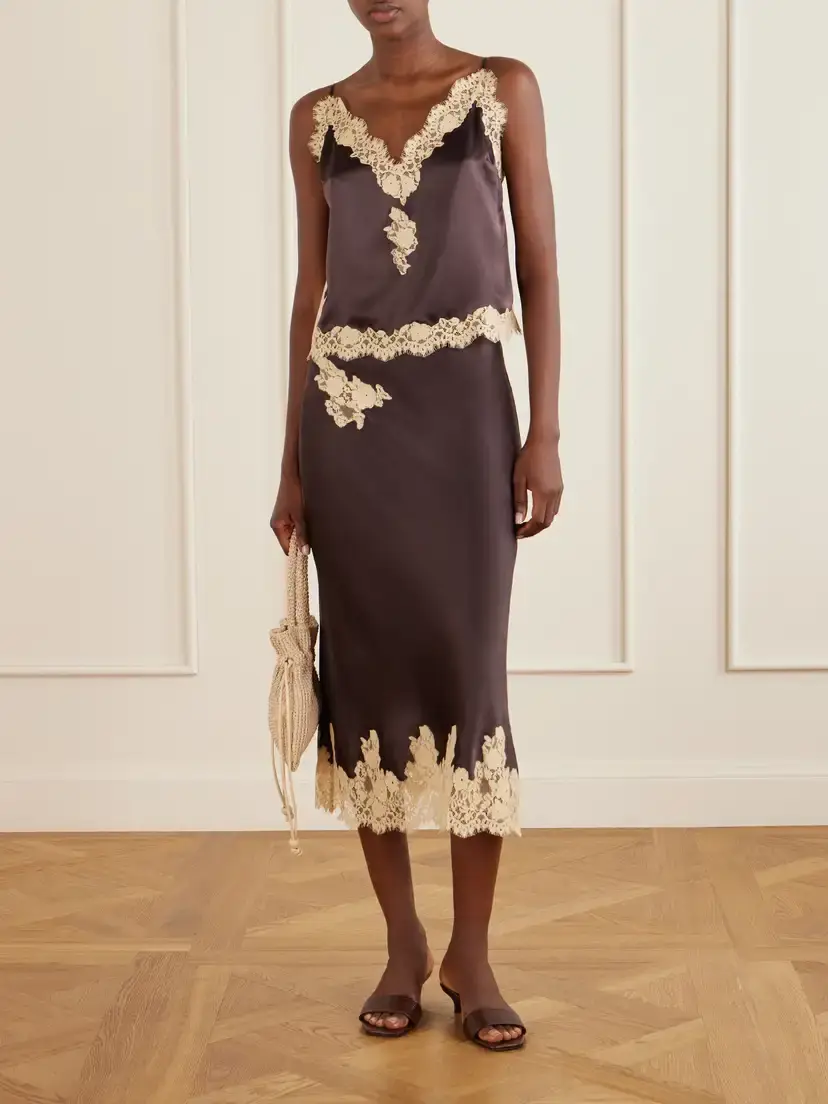 DÔEN Lace-trimmed Silk-satin Midi Skirt | Thumbnail 2 DÔEN Lace-trimmed Silk-satin Midi Skirt | Thumbnail 2