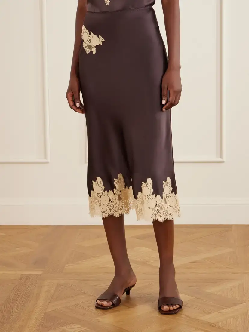 DÔEN Lace-trimmed Silk-satin Midi Skirt | Thumbnail 3 DÔEN Lace-trimmed Silk-satin Midi Skirt | Thumbnail 3