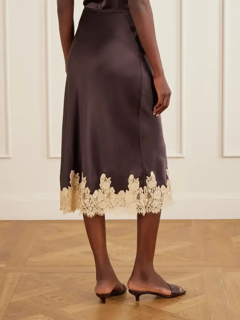 DÔEN Lace-trimmed Silk-satin Midi Skirt | Thumbnail 4 DÔEN Lace-trimmed Silk-satin Midi Skirt | Thumbnail 4