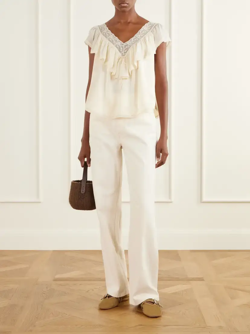 DÔEN Yadira Ruffled Lace-trimmed Silk Blouse | Thumbnail 2