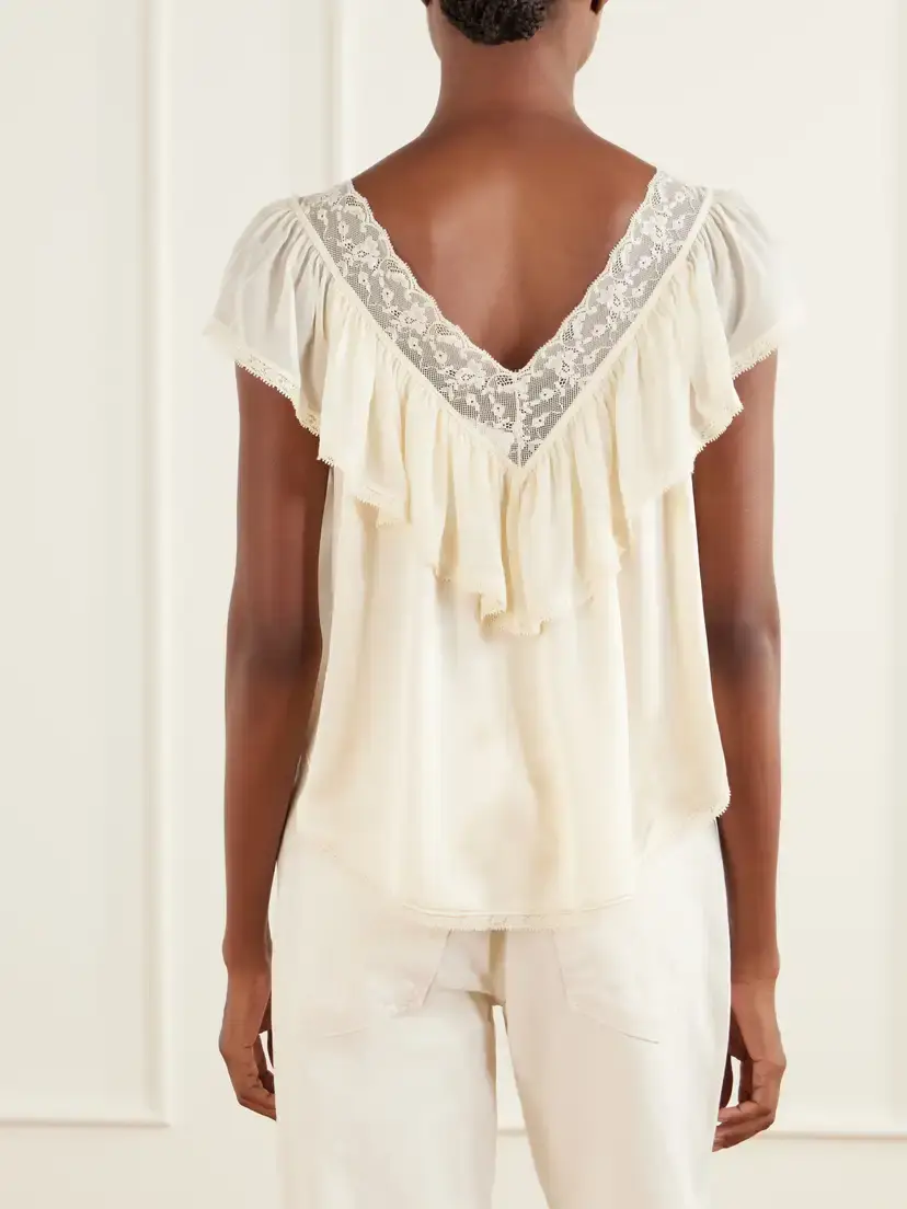 DÔEN Yadira Ruffled Lace-trimmed Silk Blouse | Thumbnail 4