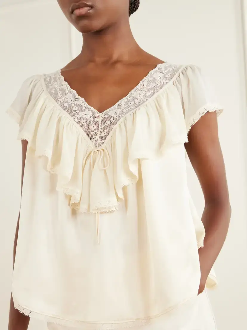 DÔEN Yadira Ruffled Lace-trimmed Silk Blouse | Thumbnail 5