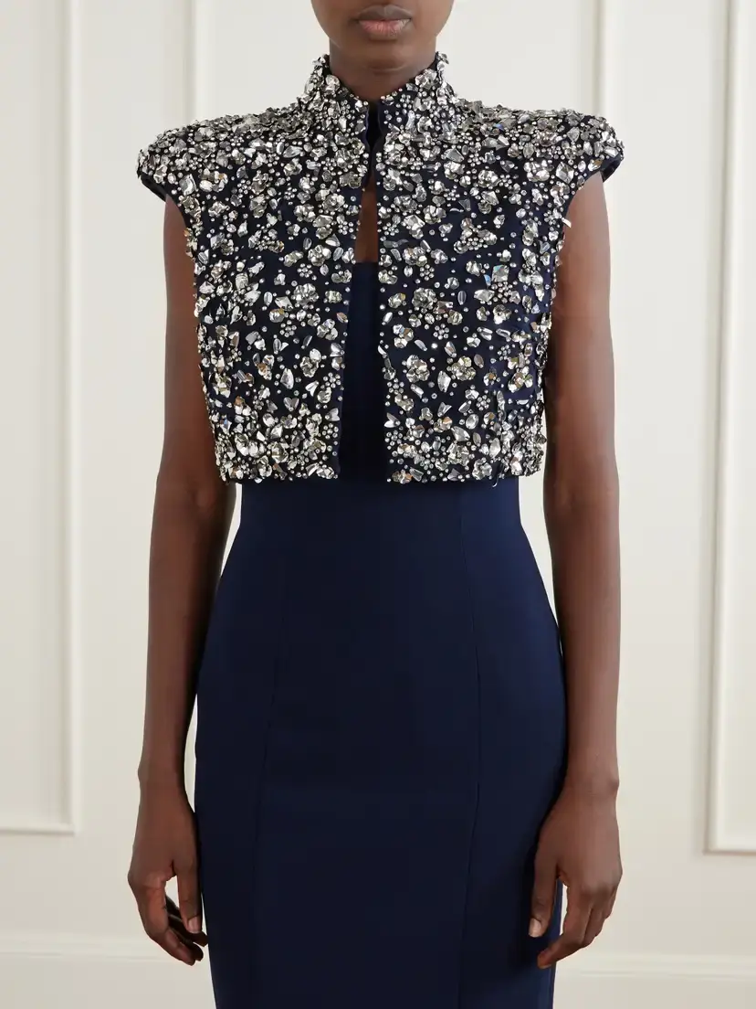 Jenny Packham Super Moon Crystal-embellished Crepe Evening Jacket | Thumbnail 3 Jenny Packham Super Moon Crystal-embellished Crepe Evening Jacket | Thumbnail 3