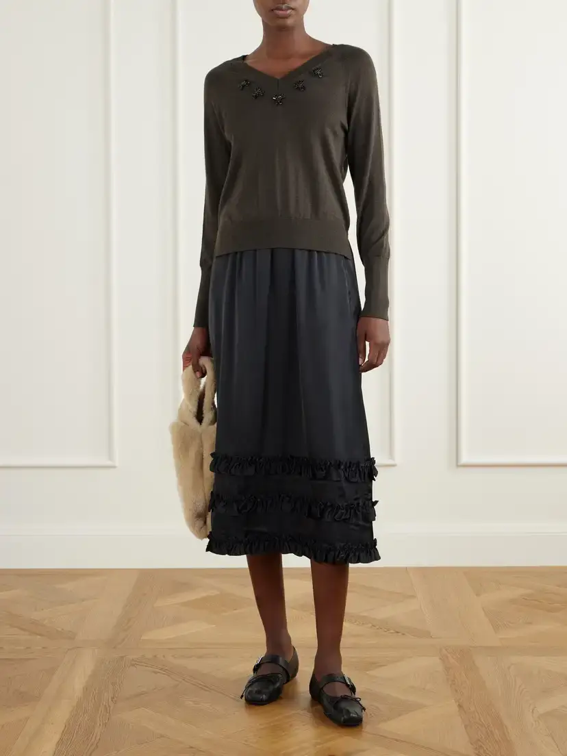 Simone Rocha Embellished Merino Wool And Silk-blend Sweater - Gray | Thumbnail 2 Simone Rocha Embellished Merino Wool And Silk-blend Sweater - Gray | Thumbnail 2