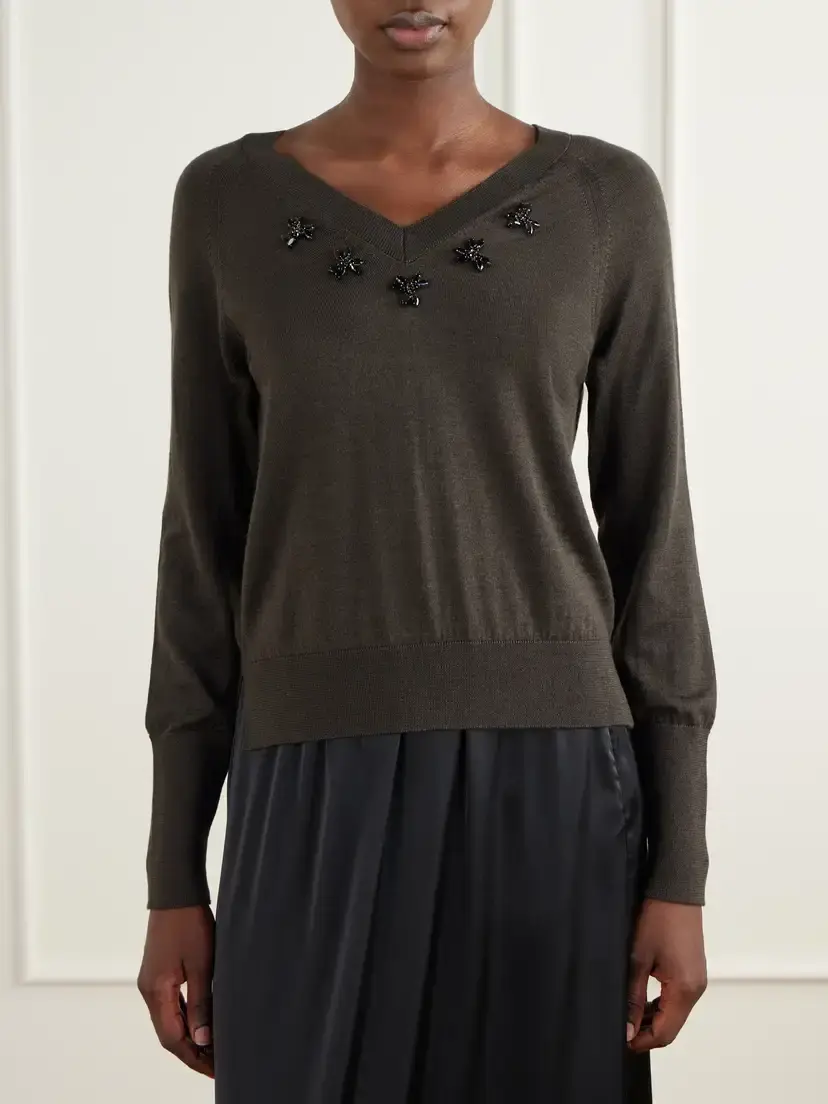 Simone Rocha Embellished Merino Wool And Silk-blend Sweater - Gray | Thumbnail 3 Simone Rocha Embellished Merino Wool And Silk-blend Sweater - Gray | Thumbnail 3