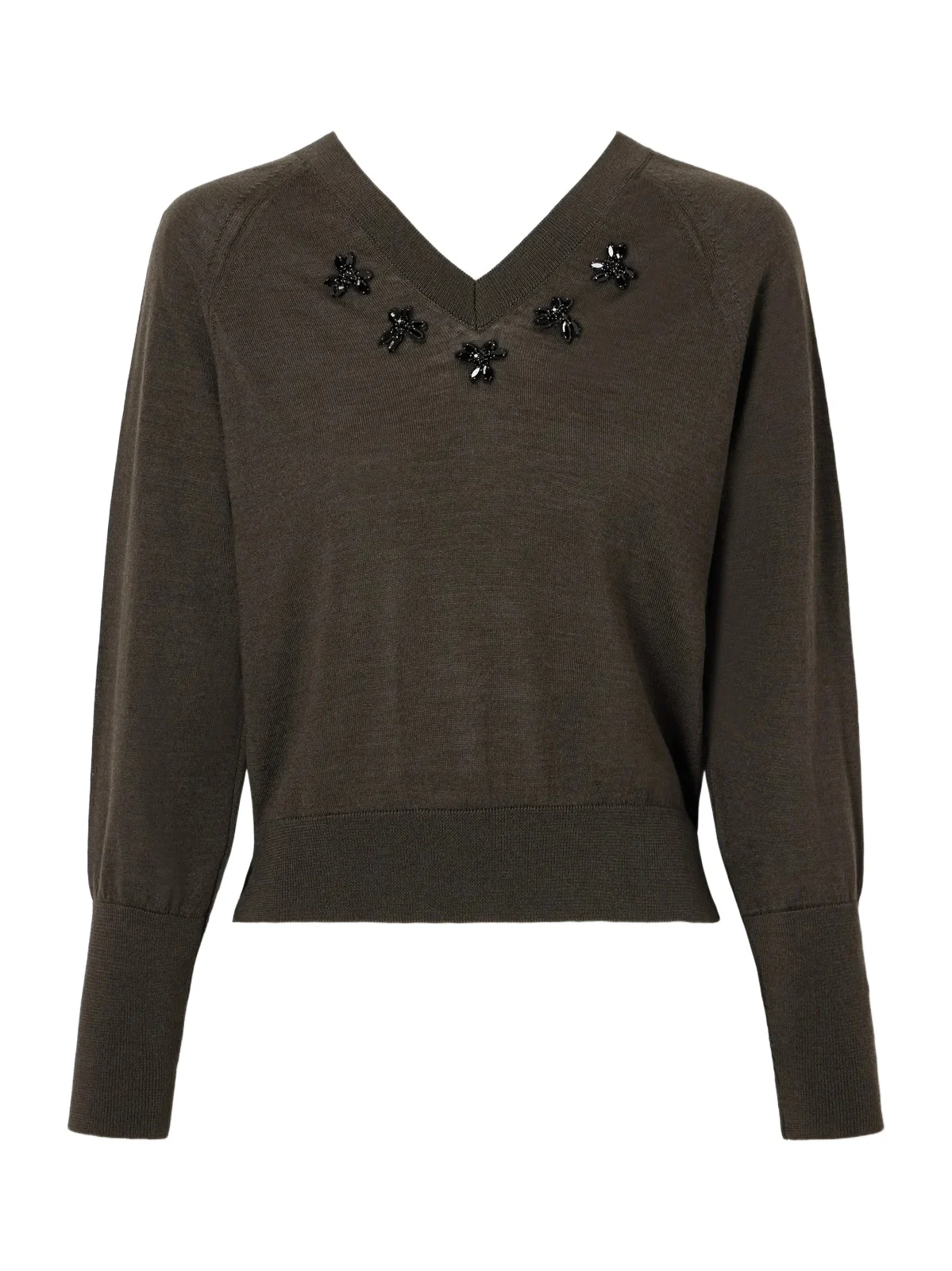 Embellished Merino Wool And Silk-blend Sweater - Gray Embellished Merino Wool And Silk-blend Sweater - Gray