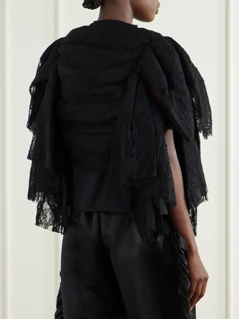 Comme des Garçons Ruffled Lace And Silk-blend Georgette Top | Thumbnail 3