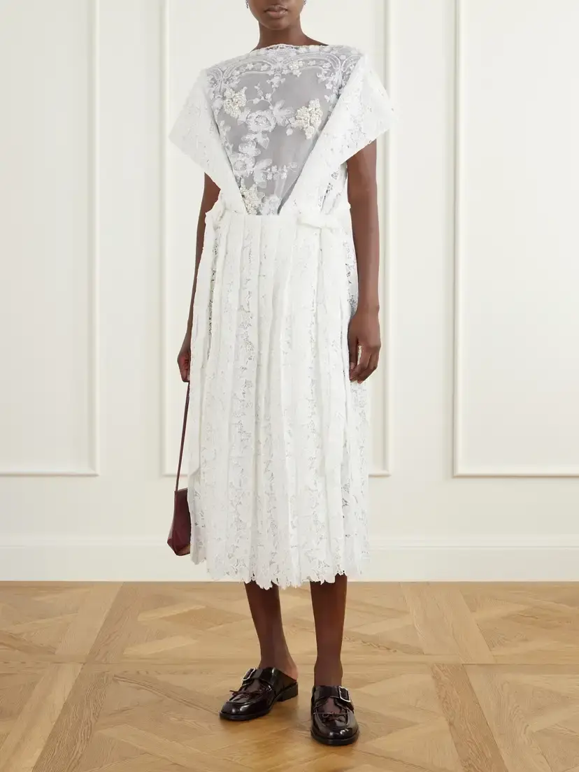 Simone Rocha Embellished Pleated Lace Midi Dress | Thumbnail 2 Simone Rocha Embellished Pleated Lace Midi Dress | Thumbnail 2