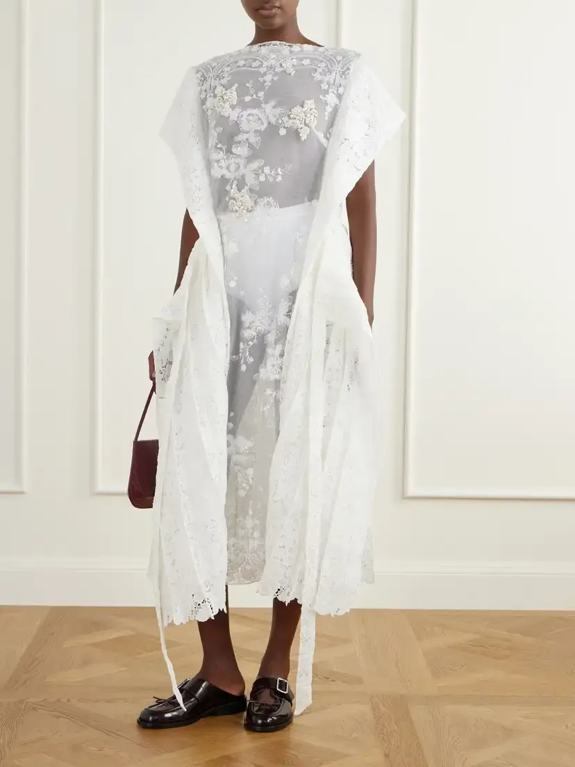 Simone Rocha Embellished Pleated Lace Midi Dress | Thumbnail 4 Simone Rocha Embellished Pleated Lace Midi Dress | Thumbnail 4