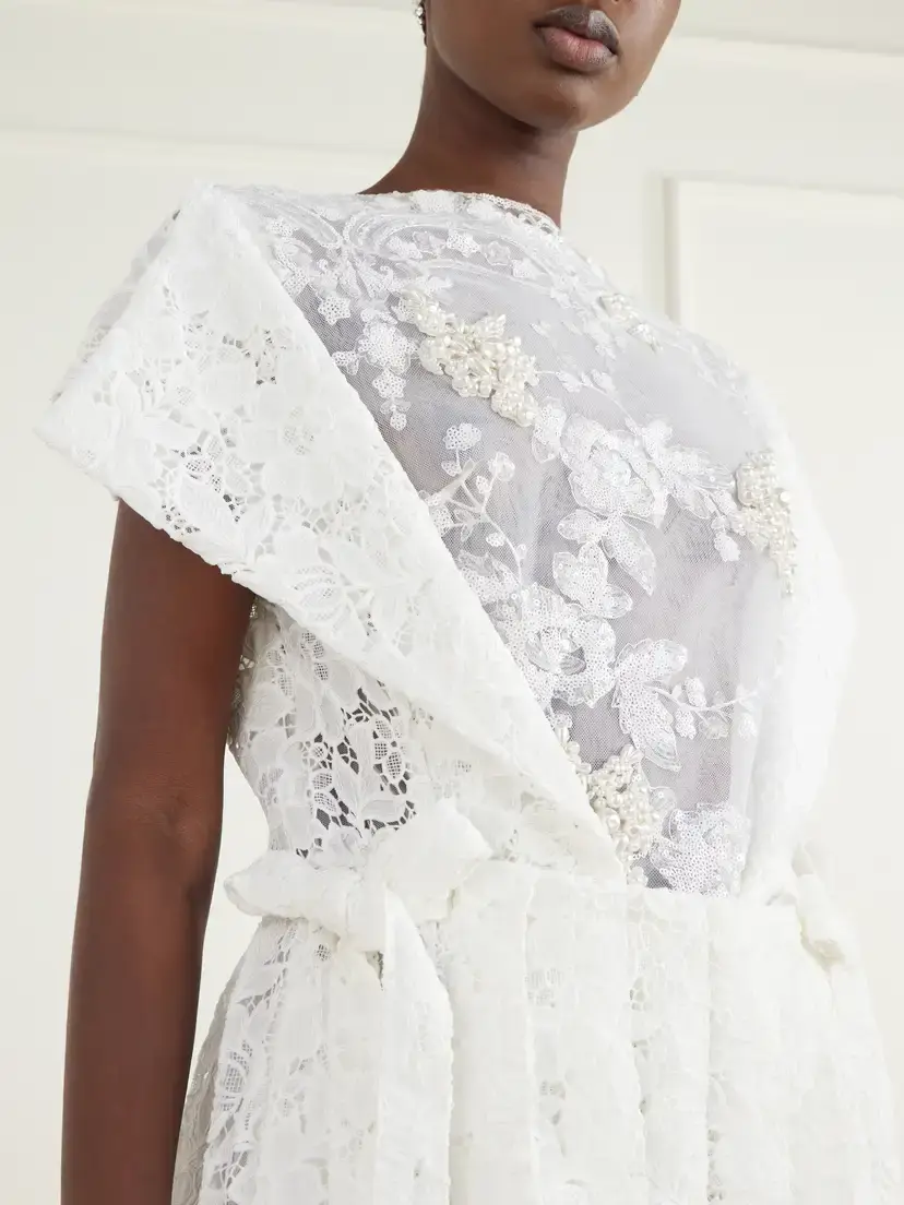 Simone Rocha Embellished Pleated Lace Midi Dress | Thumbnail 5 Simone Rocha Embellished Pleated Lace Midi Dress | Thumbnail 5