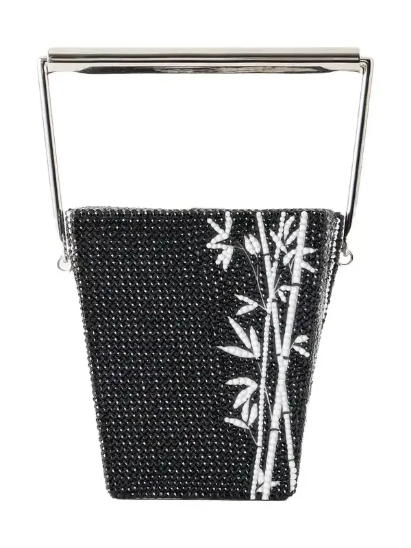 Bamboo Take Away Cup Crystal-embellished Silver-tone Clutch