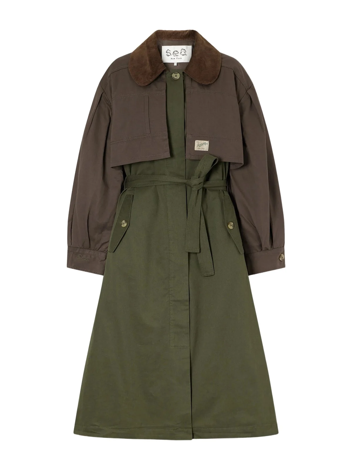 Sea Tristan Corduroy-trimmed Cotton Trench Coat