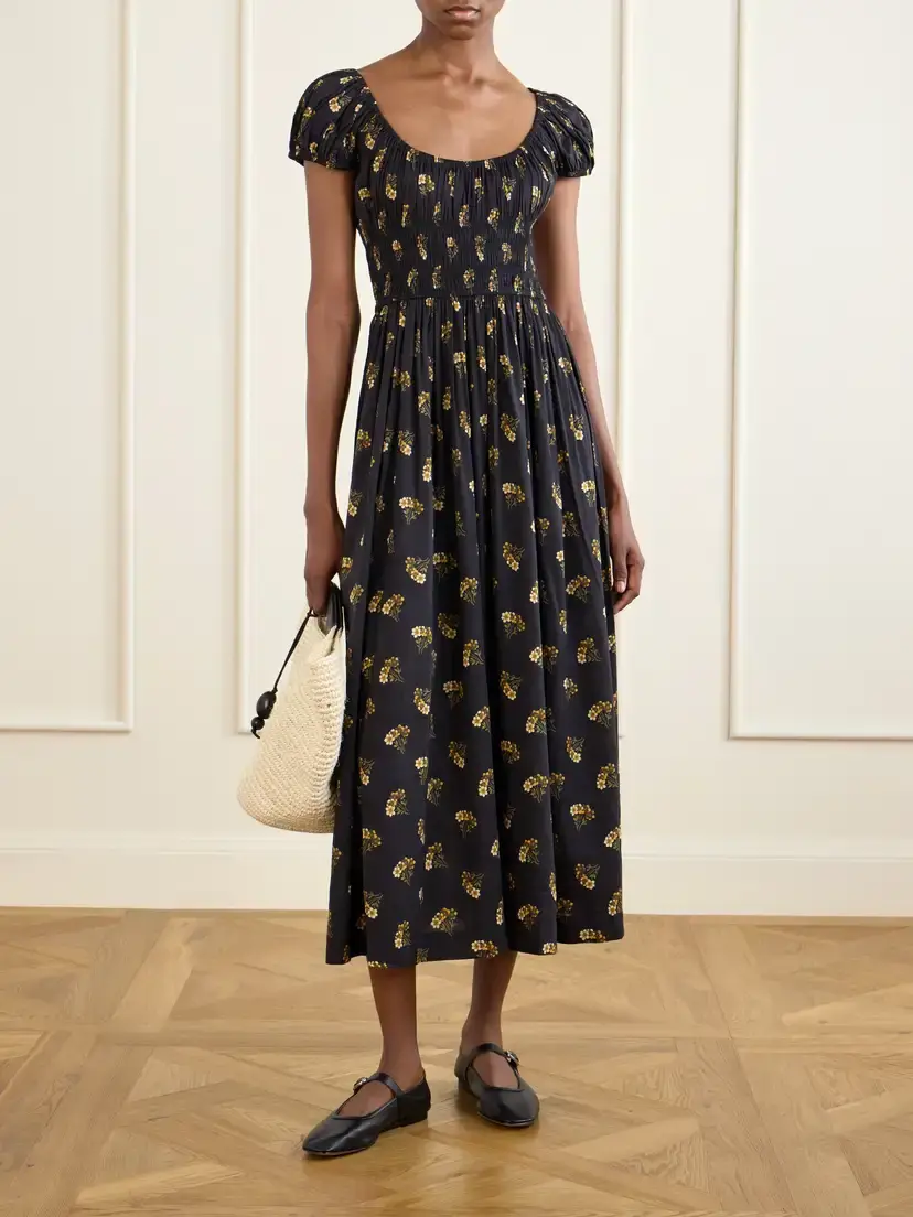 DÔEN Quinley Shirred Floral-print Cotton-blend Poplin Midi Dress | Thumbnail 2
