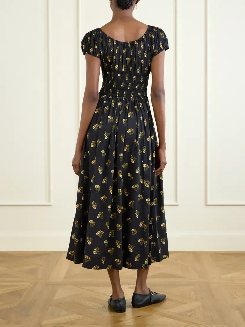 DÔEN Quinley Shirred Floral-print Cotton-blend Poplin Midi Dress | Thumbnail 3
