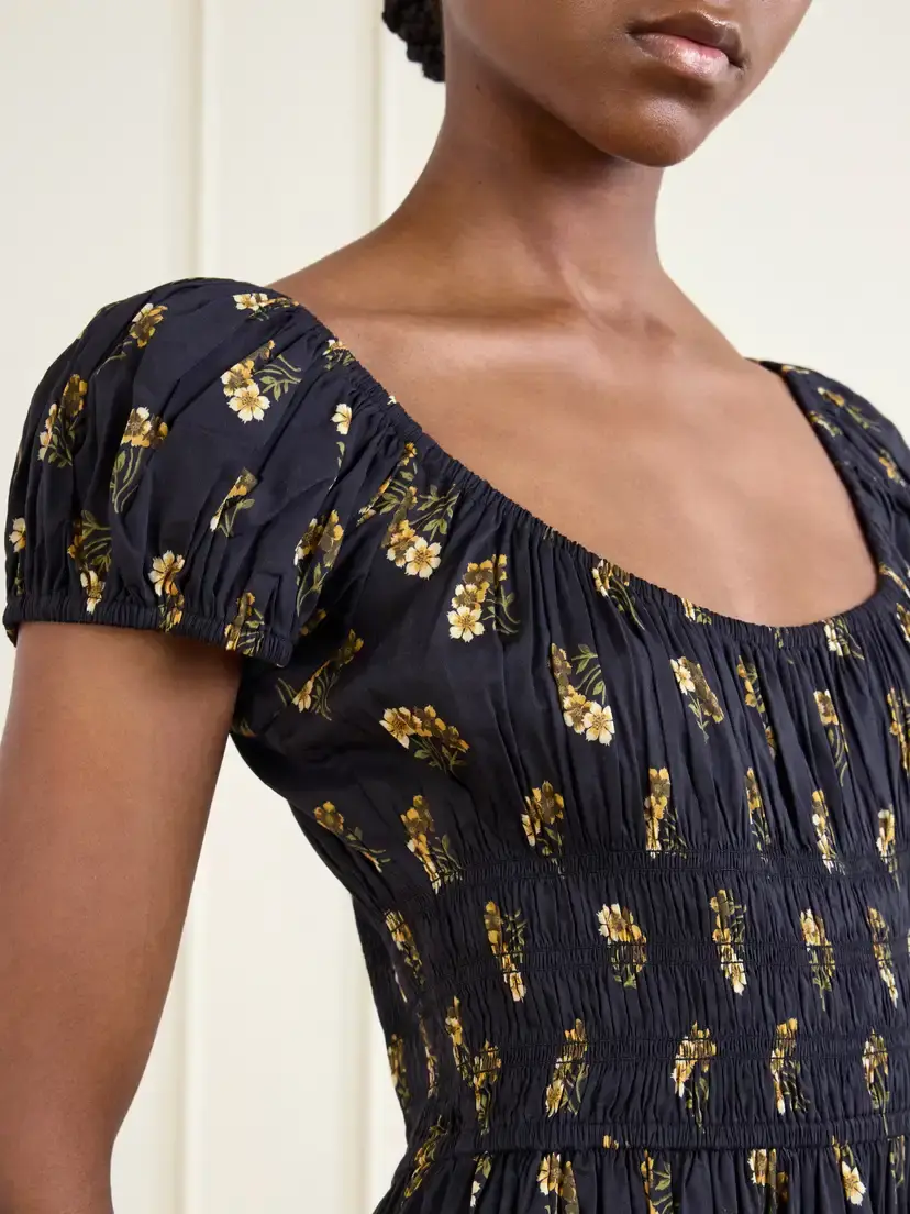 DÔEN Quinley Shirred Floral-print Cotton-blend Poplin Midi Dress | Thumbnail 4