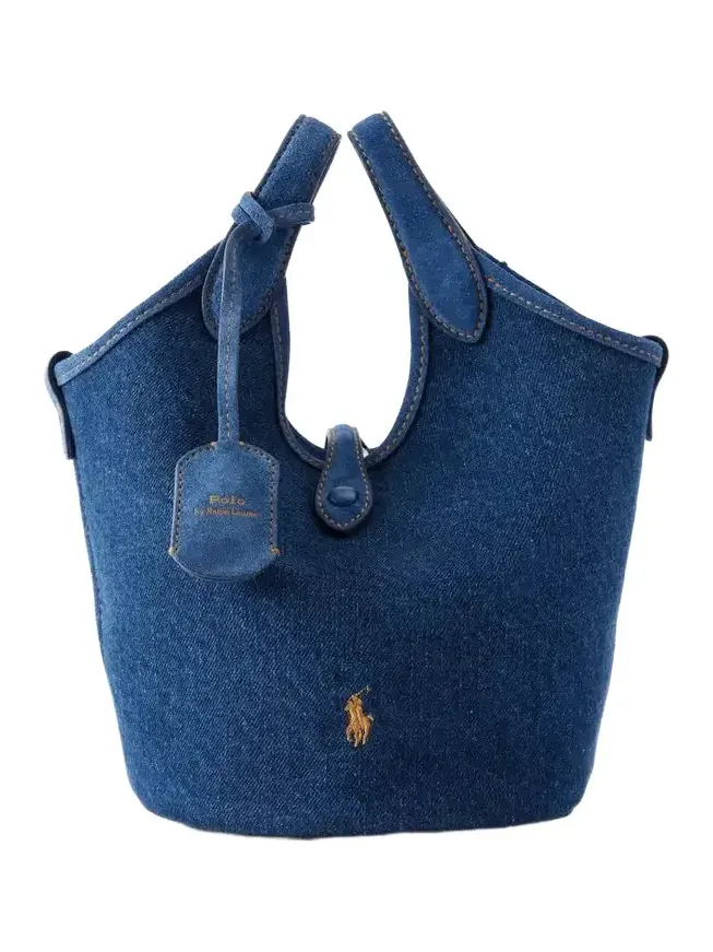 Logo-embroidered Suede-trimmed Denim Tote