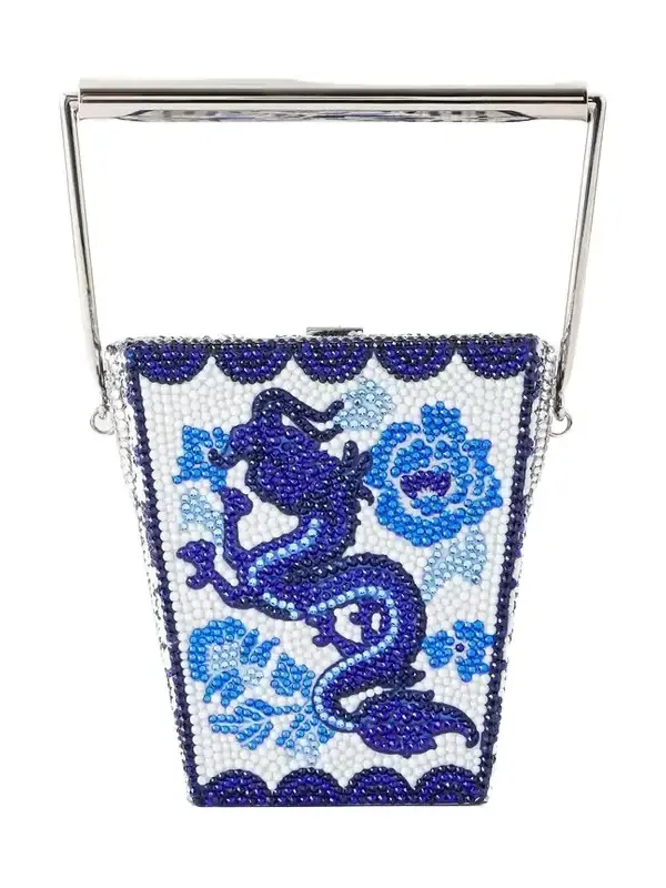 Blue Dragon Take Away Box Crystal-embellished Silver-tone Clutch