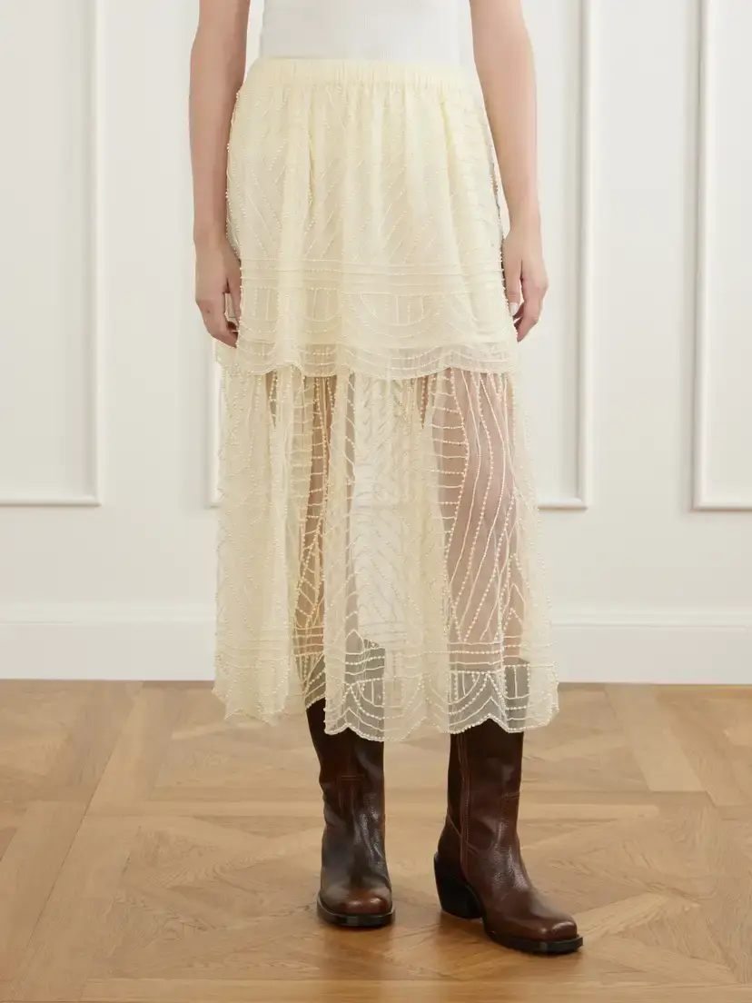 Sea Carlotta Bead-embellished Tulle Midi Skirt | Thumbnail 3 Sea Carlotta Bead-embellished Tulle Midi Skirt | Thumbnail 3