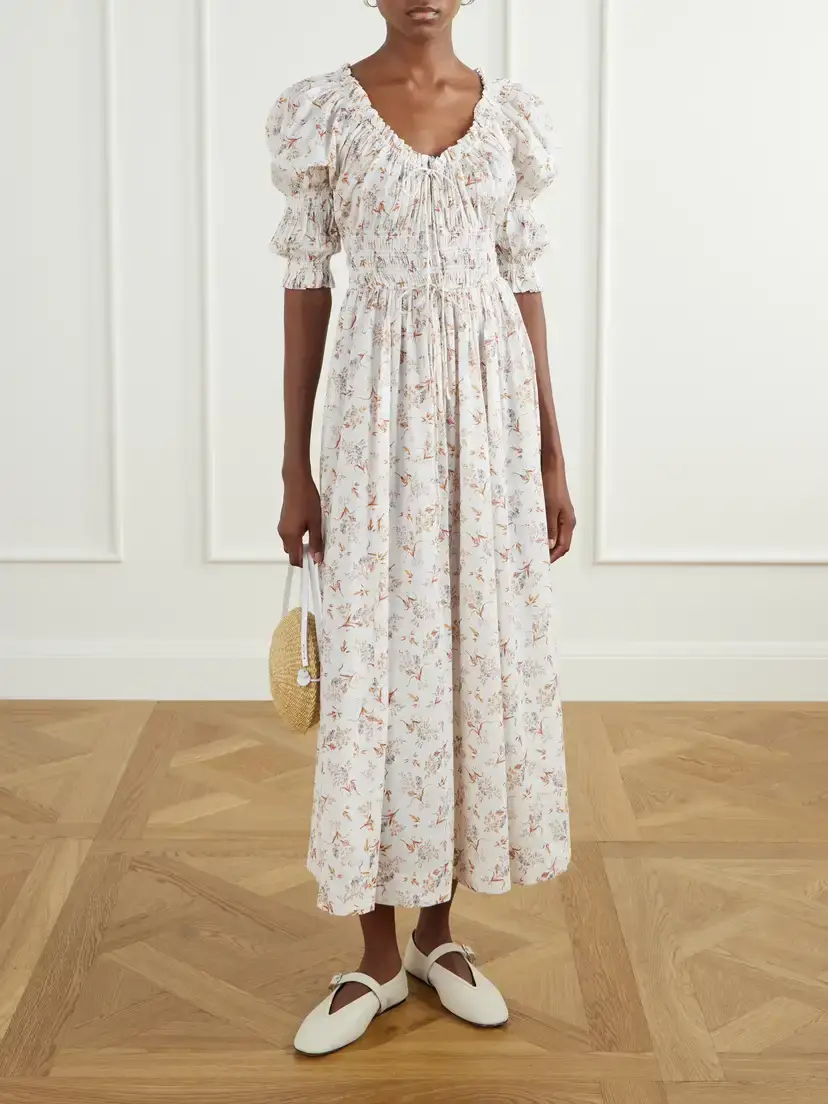 DÔEN Ischia Floral-print Gathered Organic Cotton-voile Midi Dress | Thumbnail 2