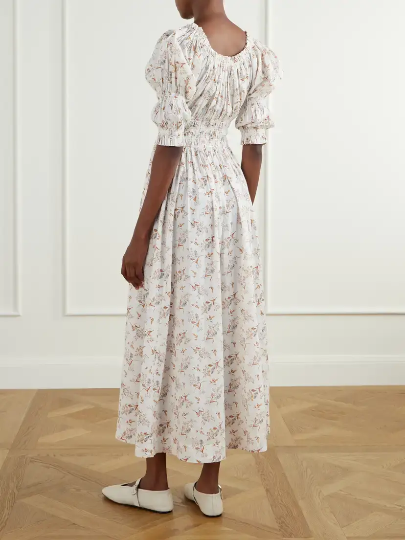 DÔEN Ischia Floral-print Gathered Organic Cotton-voile Midi Dress | Thumbnail 3