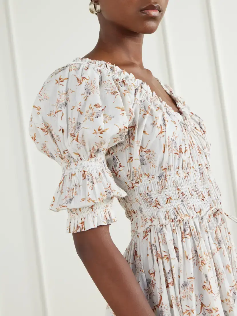DÔEN Ischia Floral-print Gathered Organic Cotton-voile Midi Dress | Thumbnail 4