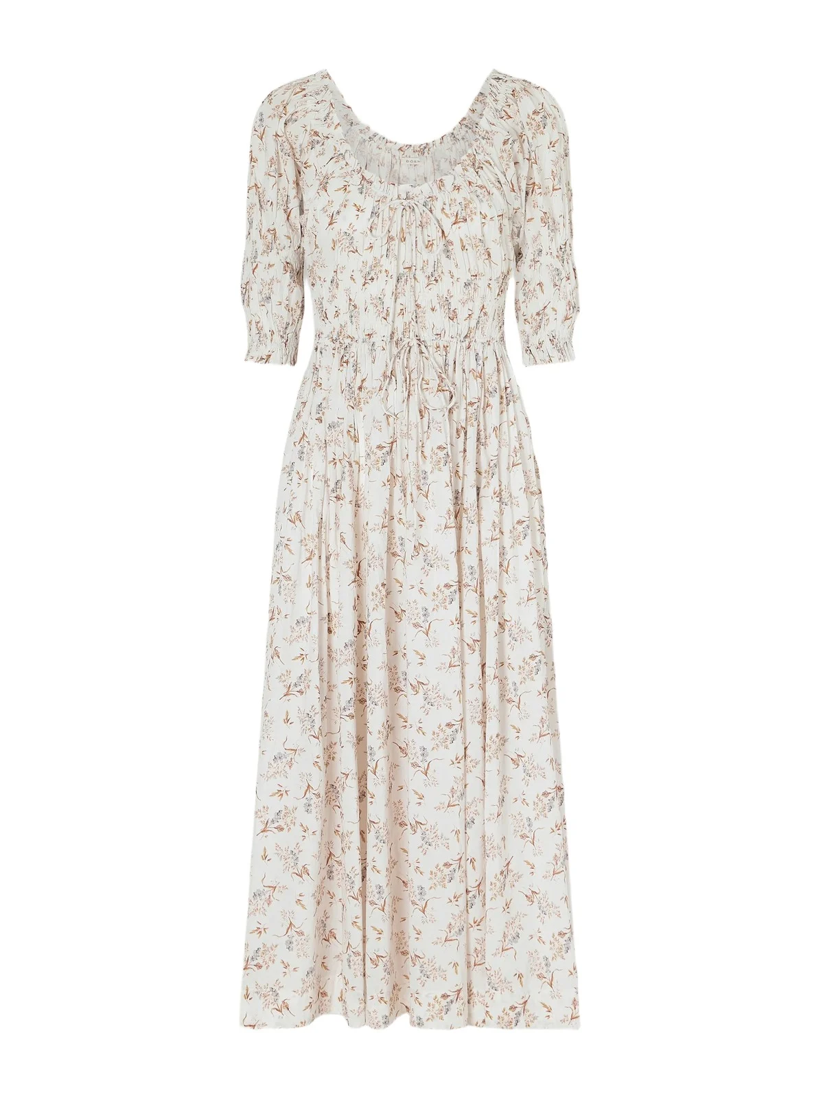 DÔEN Ischia Floral-print Gathered Organic Cotton-voile Midi Dress