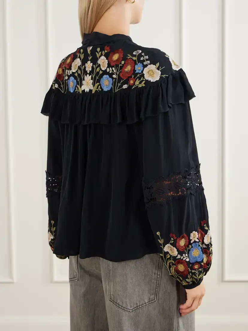 Sea Ruwa Ruffled Embroidered Lace-trimmed Crepe Blouse | Thumbnail 4 Sea Ruwa Ruffled Embroidered Lace-trimmed Crepe Blouse | Thumbnail 4