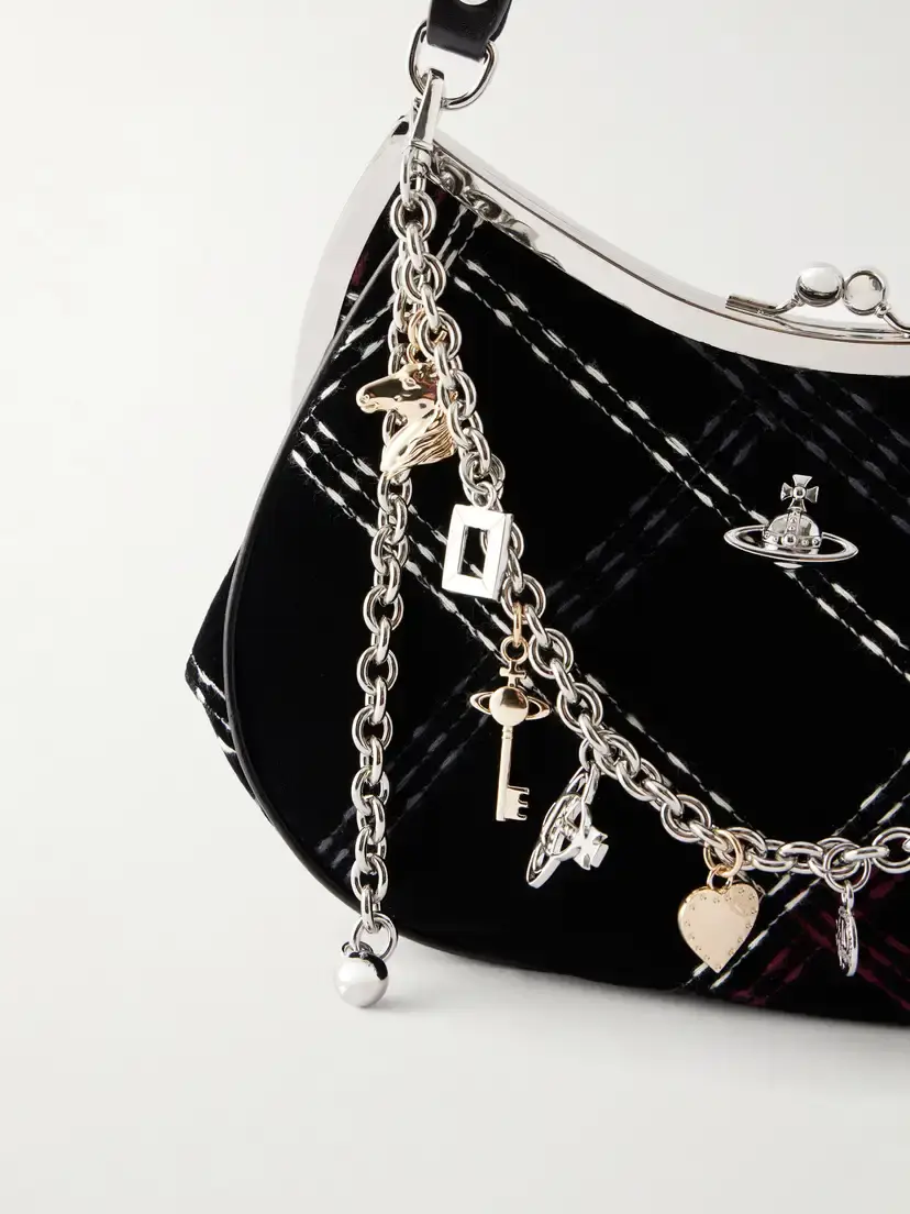 Vivienne Westwood Charm Frame Embellished Embroidered Velvet Shoulder Bag | Thumbnail 5