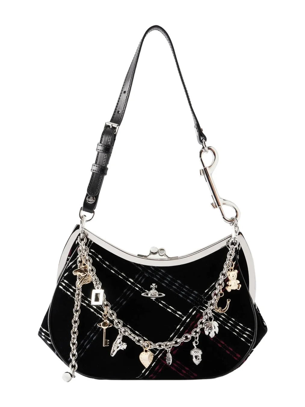 Charm Frame Embellished Embroidered Velvet Shoulder Bag Charm Frame Embellished Embroidered Velvet Shoulder Bag
