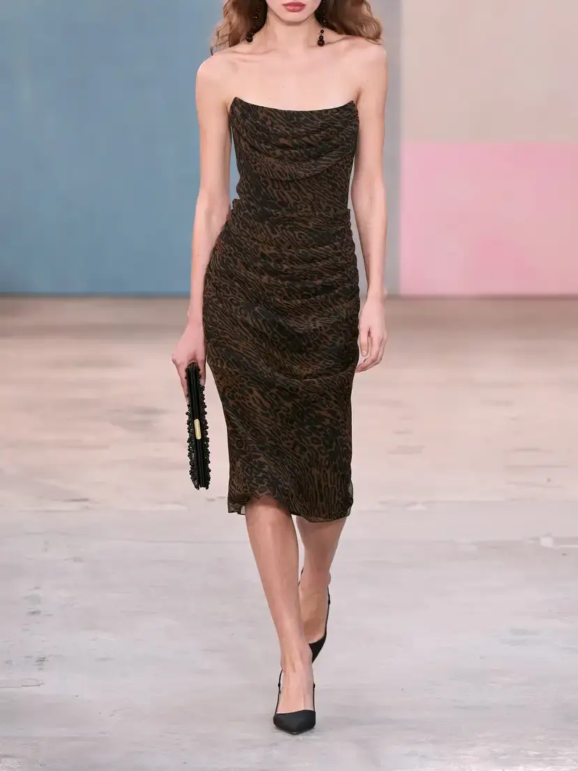 Carolina Herrera Strapless Draped Leopard-print Silk-chiffon Midi Dress | Thumbnail 5 Carolina Herrera Strapless Draped Leopard-print Silk-chiffon Midi Dress | Thumbnail 5
