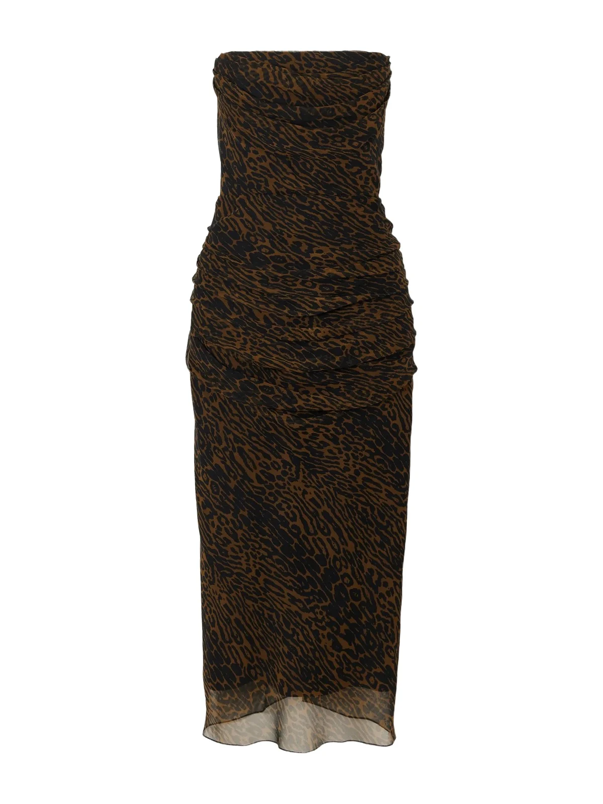 Strapless Draped Leopard-print Silk-chiffon Midi Dress Strapless Draped Leopard-print Silk-chiffon Midi Dress