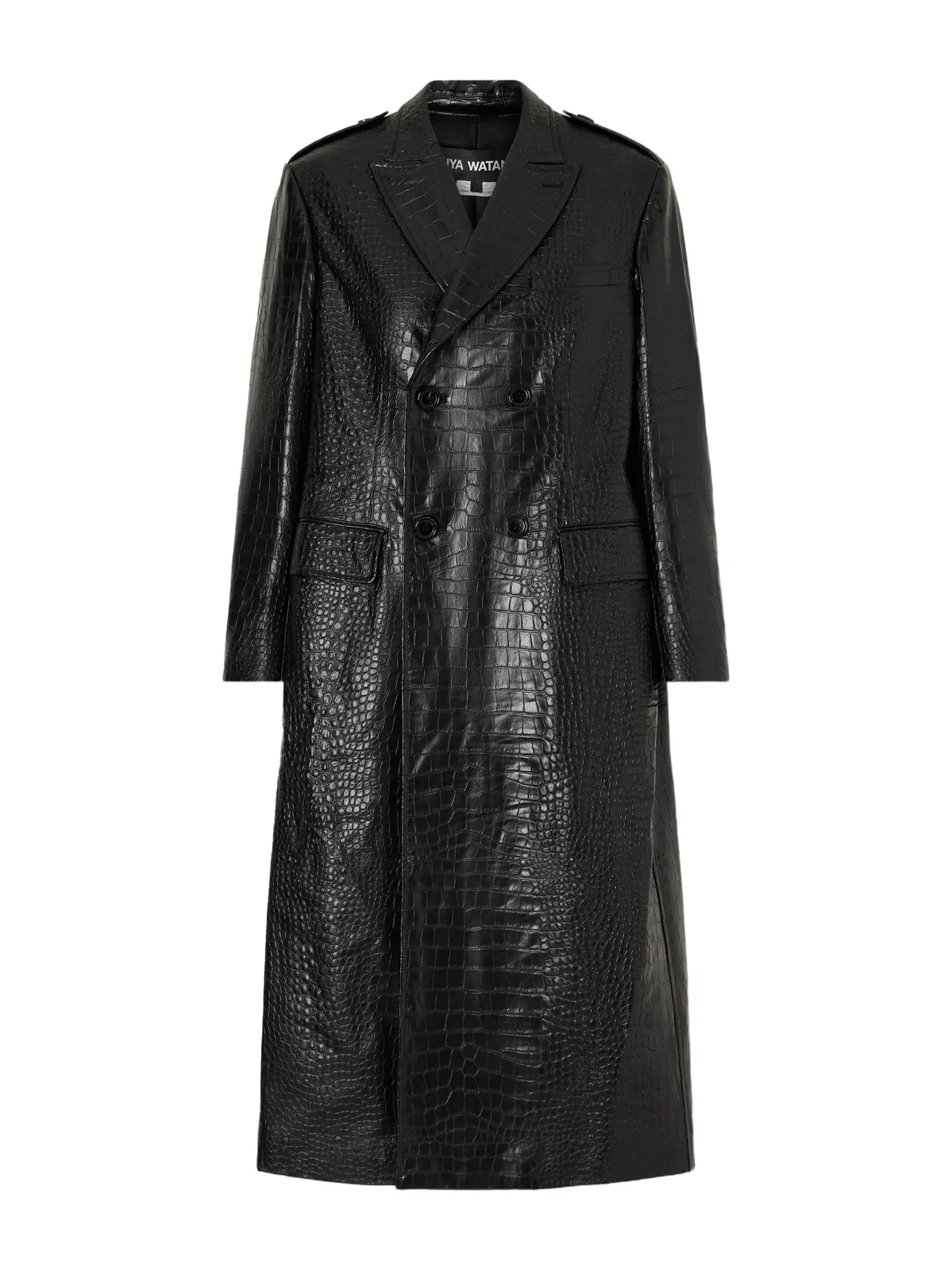 Croc-effect Material Double-breasted Coat Croc-effect Material Double-breasted Coat