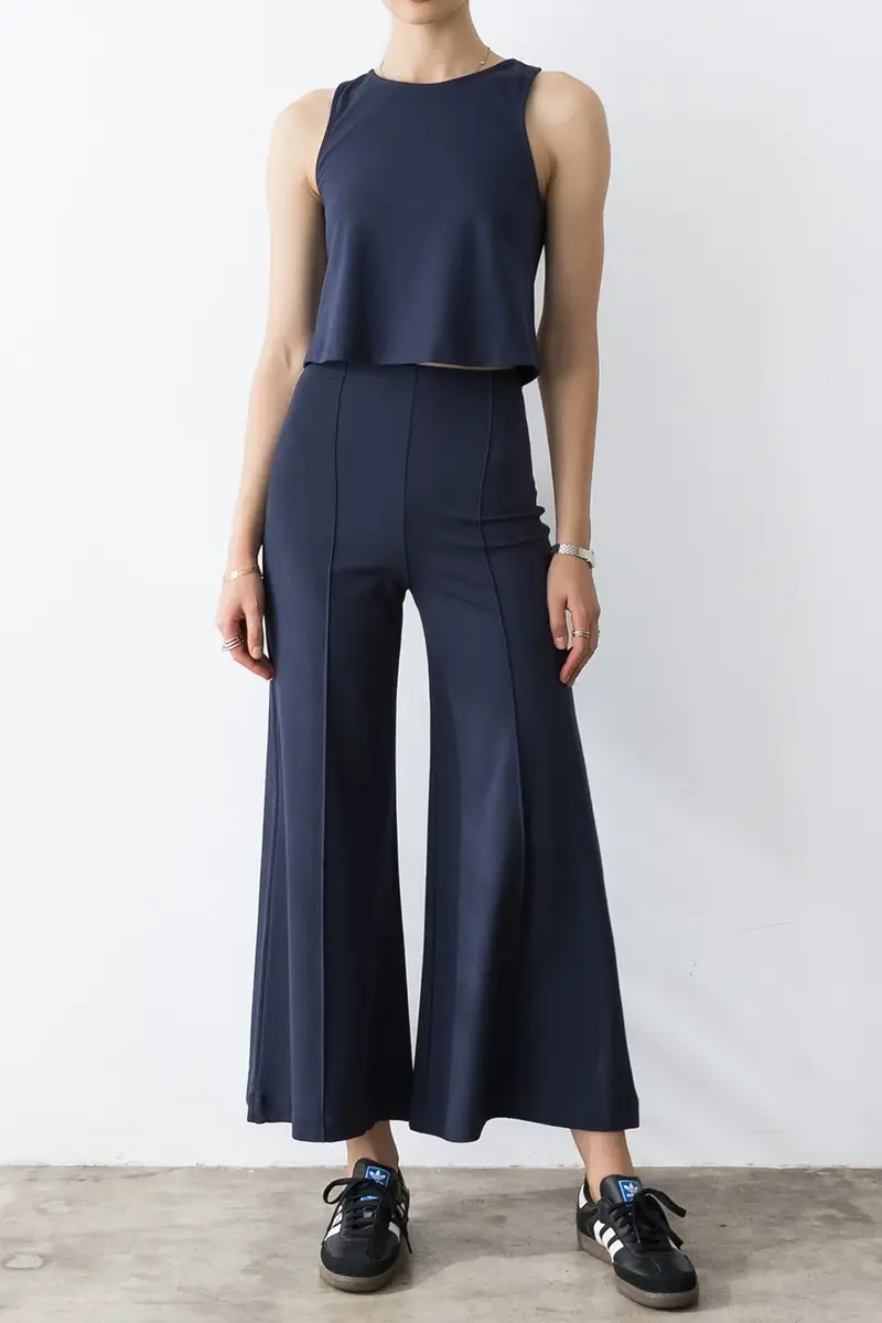 Cropped Wide Leg Pant - Navy Cropped Wide Leg Pant - Navy