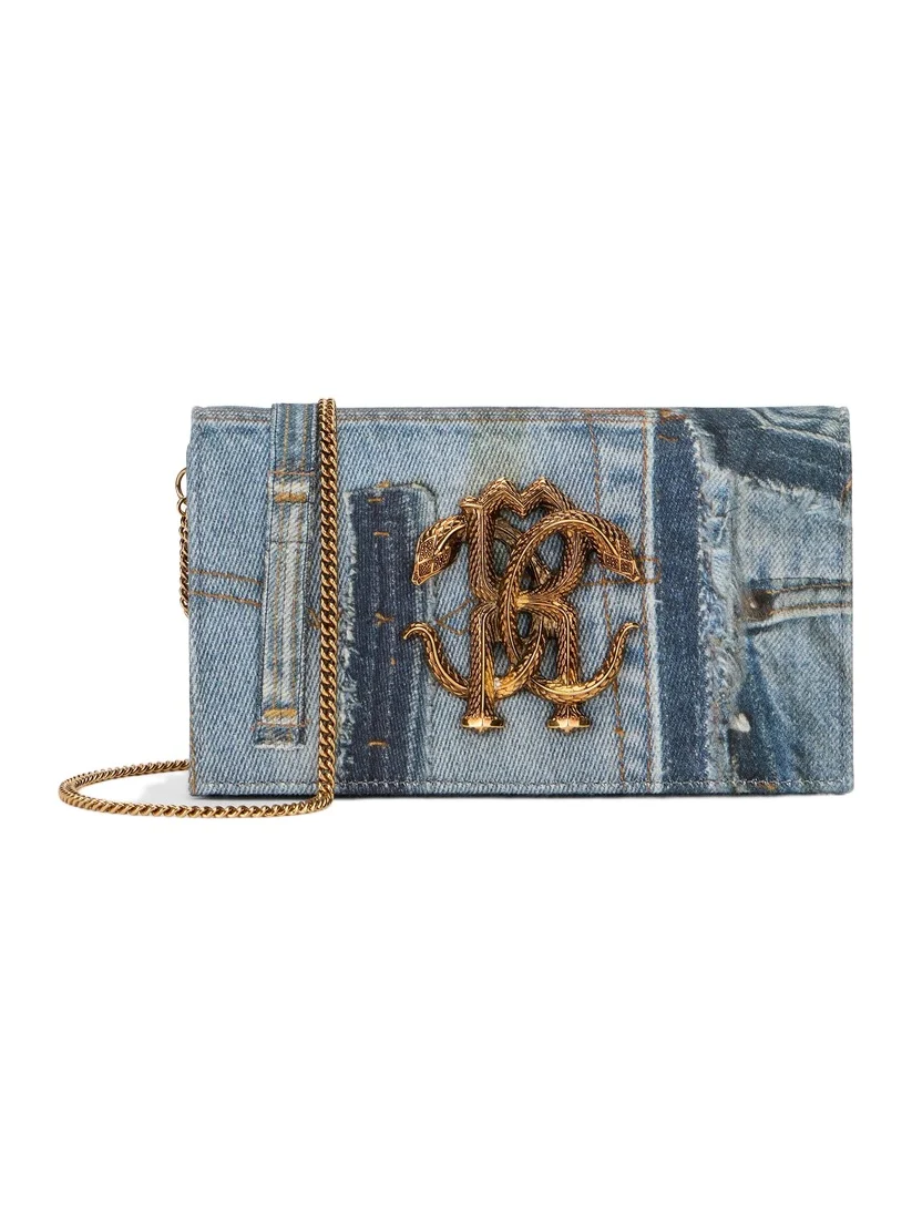 Roberto Cavalli Denim Patchwork Shoulder Bag