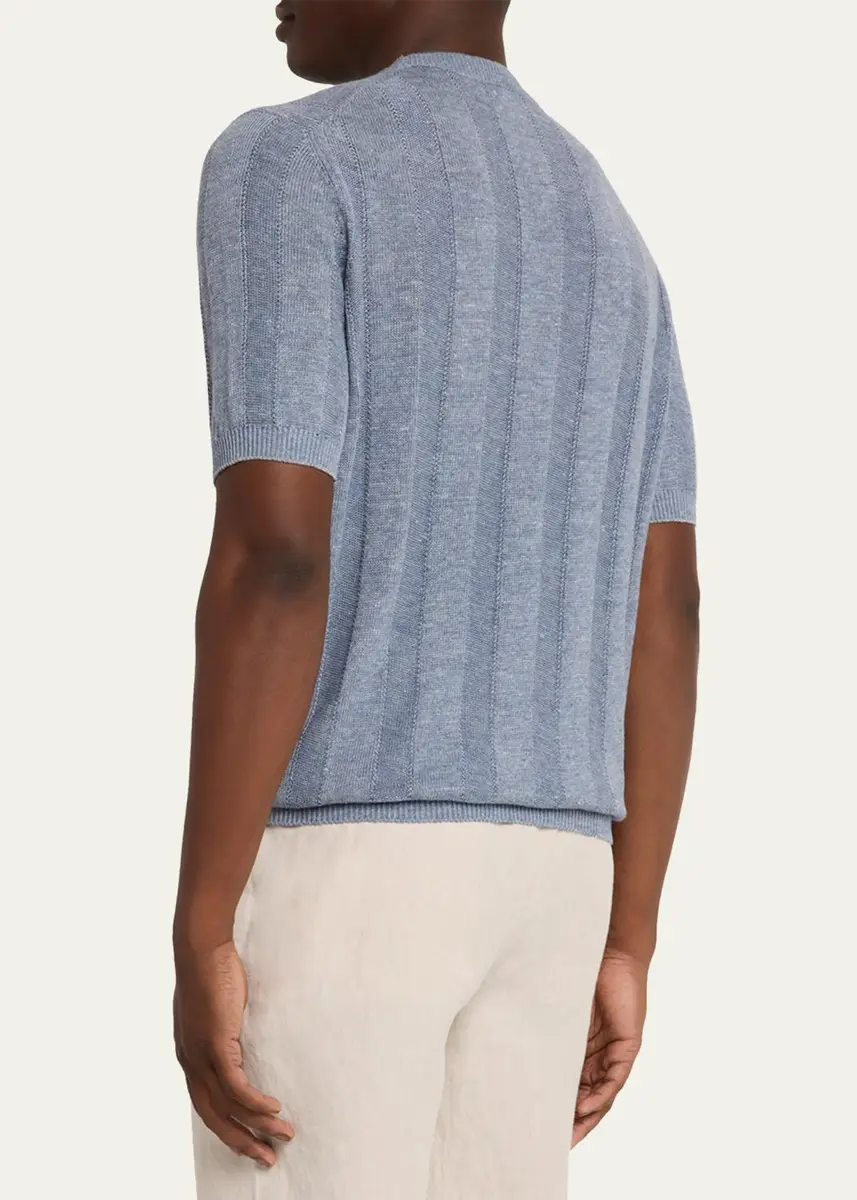 Brunello Cucinelli Men's Linen and Cotton Ribbed Short-Sleeve Sweater | Thumbnail 11