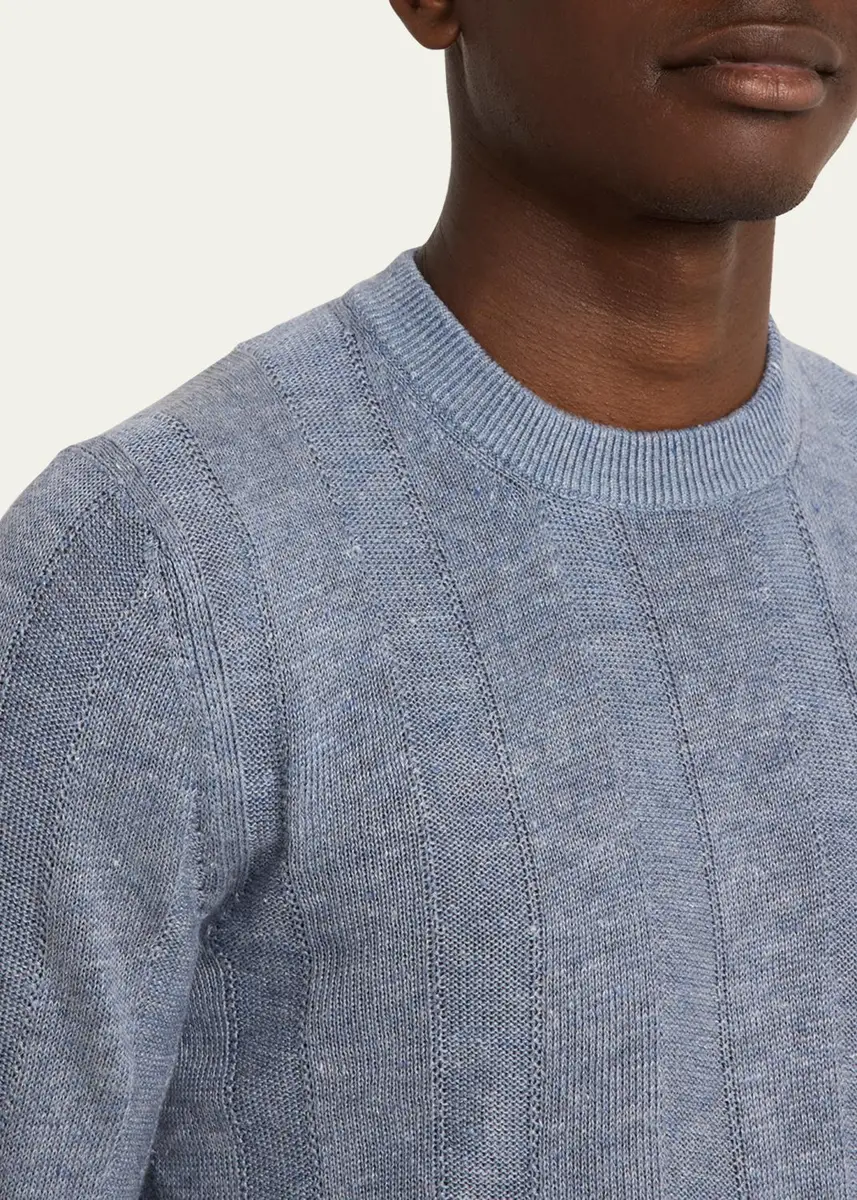 Brunello Cucinelli Men's Linen and Cotton Ribbed Short-Sleeve Sweater | Thumbnail 13