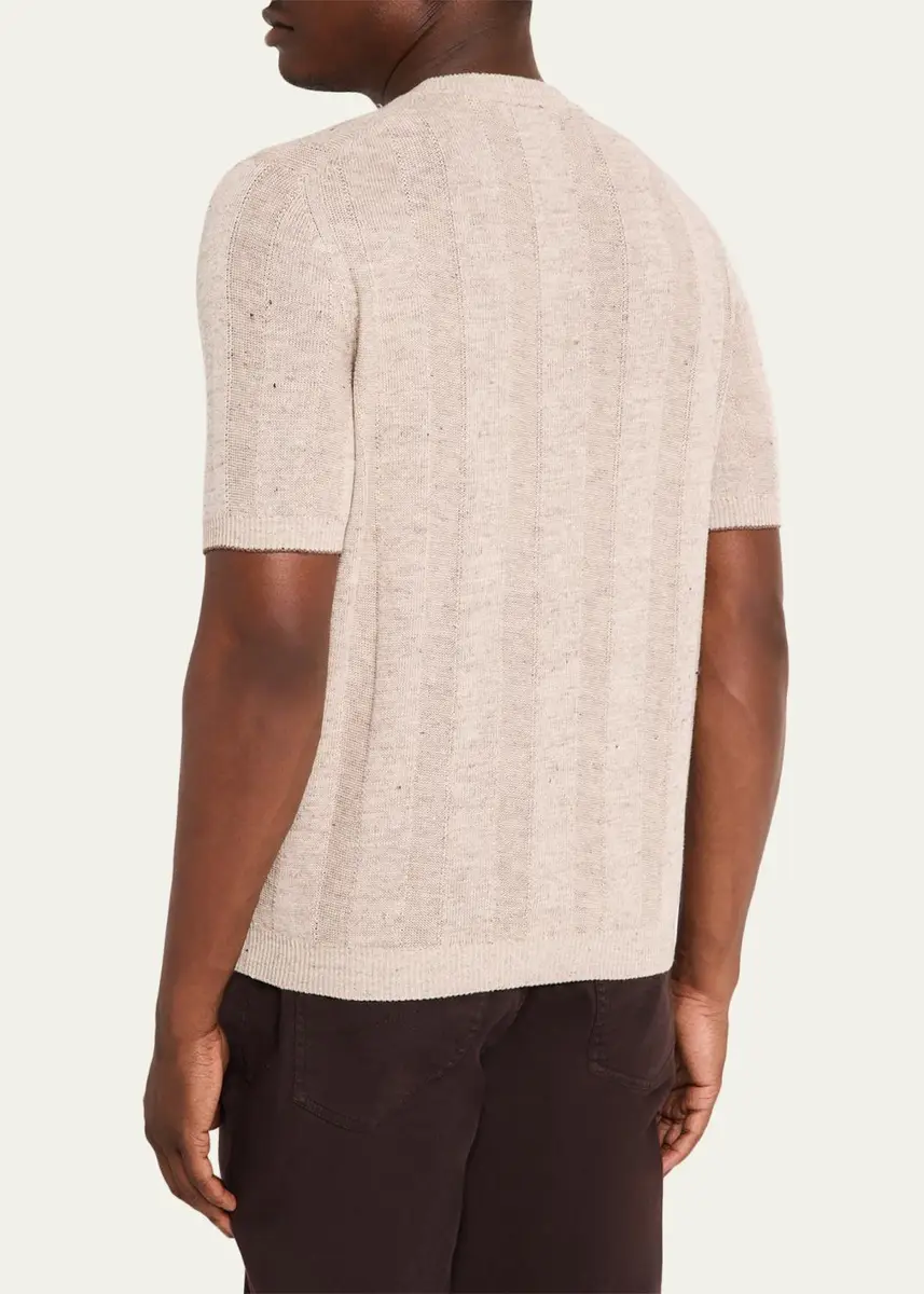 Brunello Cucinelli Men's Linen and Cotton Ribbed Short-Sleeve Sweater | Thumbnail 15